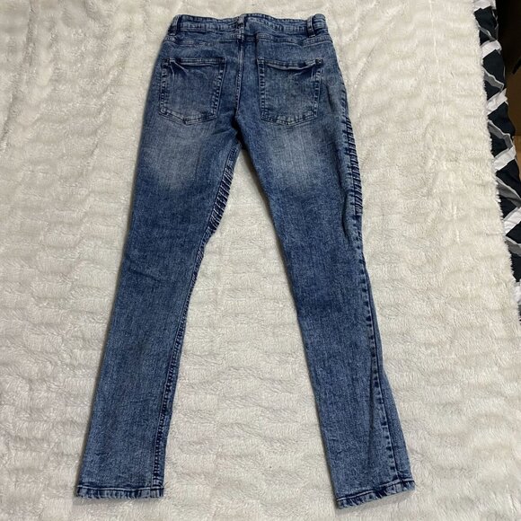 Urban Id Men's Blue Cotton Stretch Distressed Skinny Moto Denim Jeans Size 30 - Picture 4 of 10